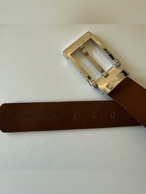 The White Ball Belt Brown Italian Leather with Silver Tone Hardware Size 42